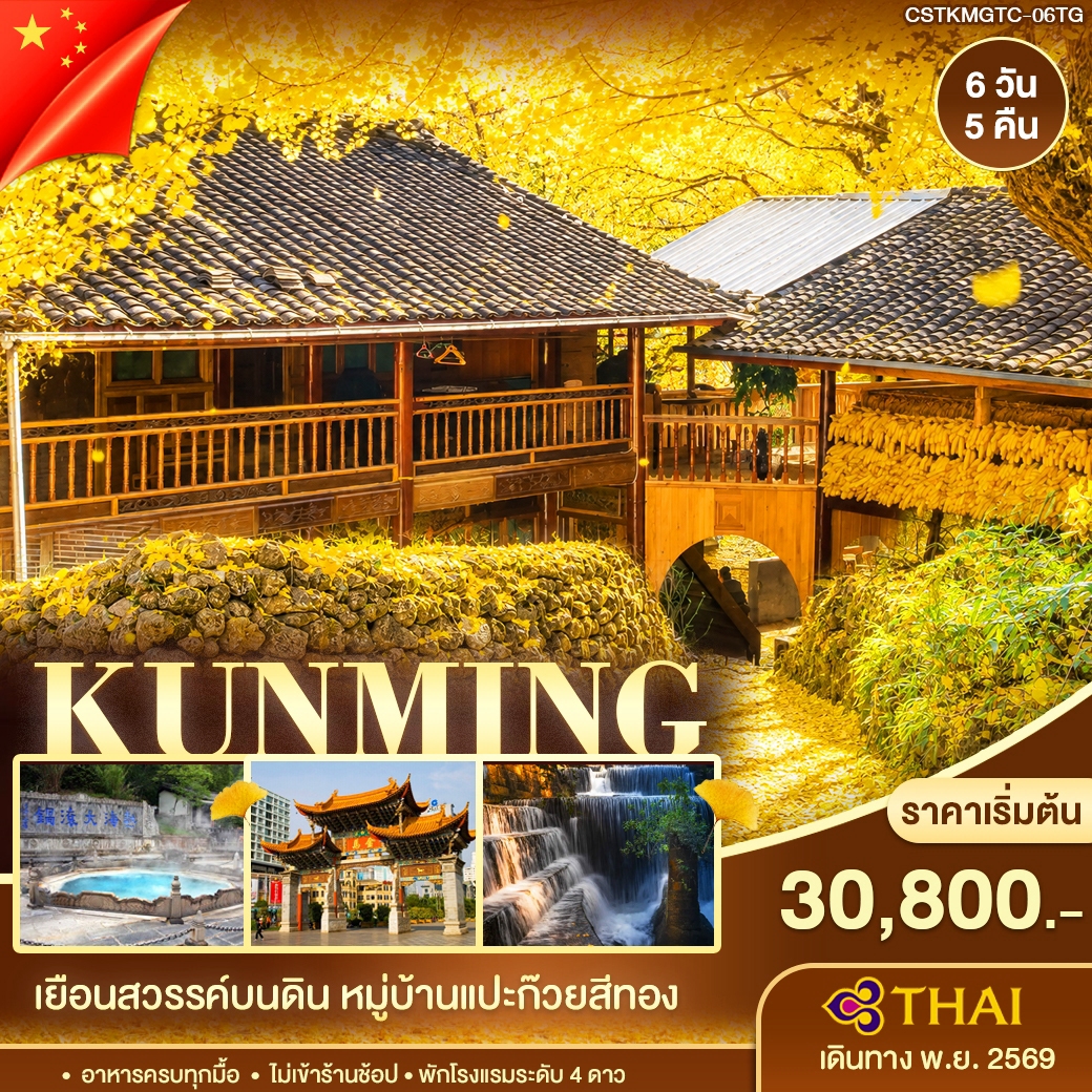 คุนหมิง ต้าหลี่ เถิงชง หมู่บ้านแปะก๊วย 6 วัน 5 คืน TG